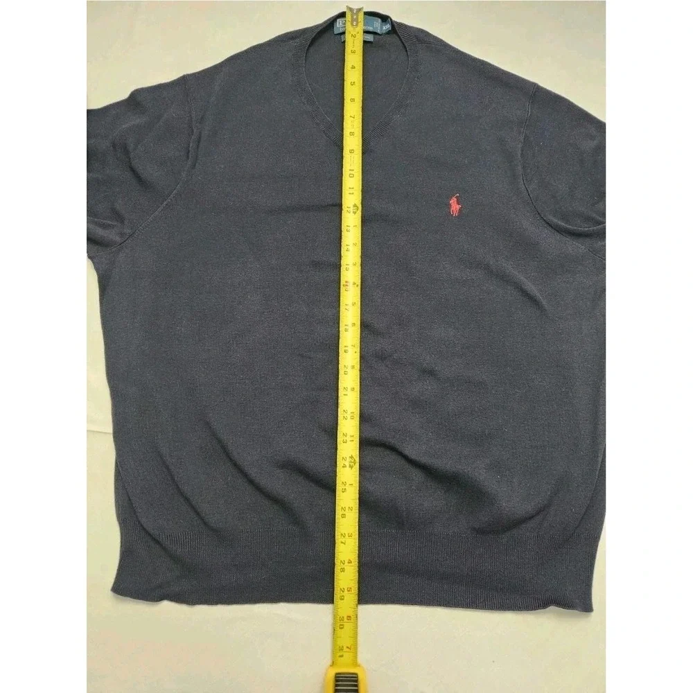 Polo Ralph Lauren Sweater Mens 2XL Navy Blue V Neck Pony Cotton Pullover Grandpa